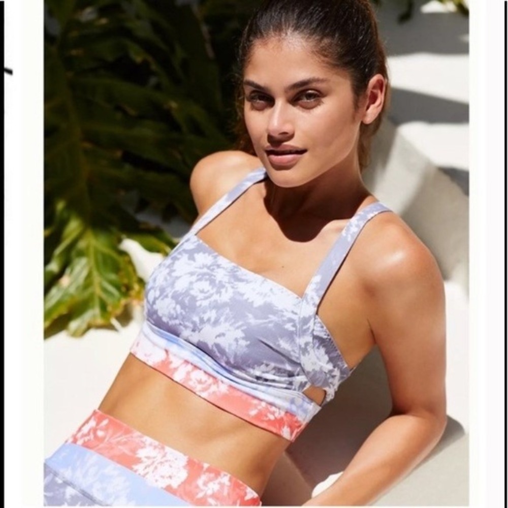Free People Movement Square Neck Floral Tie Dye Sports Bra‎ Twilight Combo XS